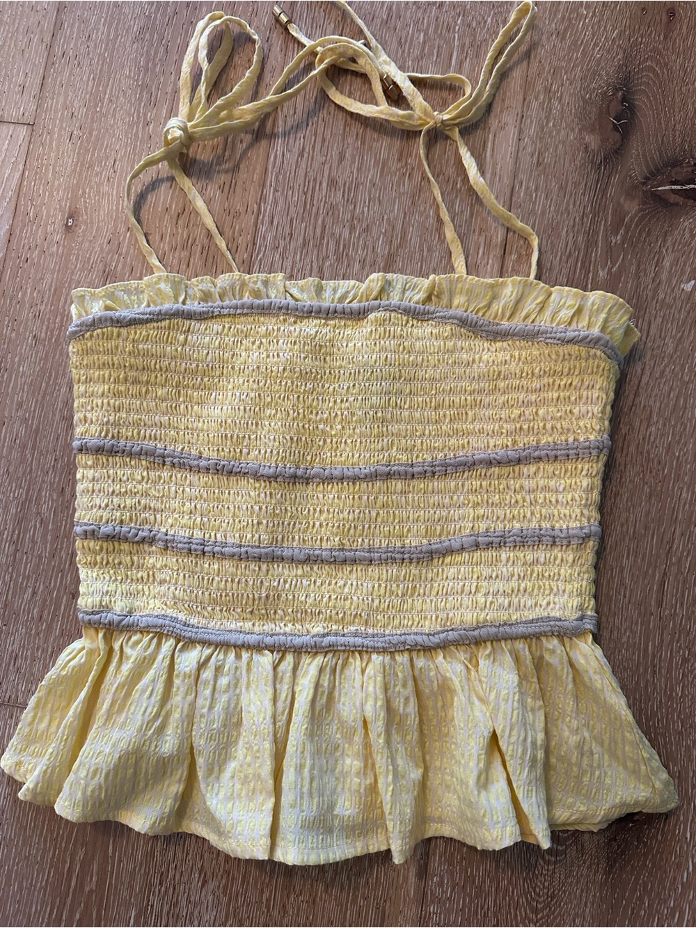 Yellow Smocked Peplum Cami Top - Women